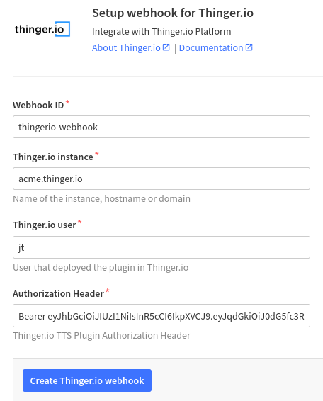[Thinger.io](https://thinger.io/) {{% tts %}} webhook settings